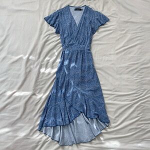 Blue and White Floral Wrap Dress